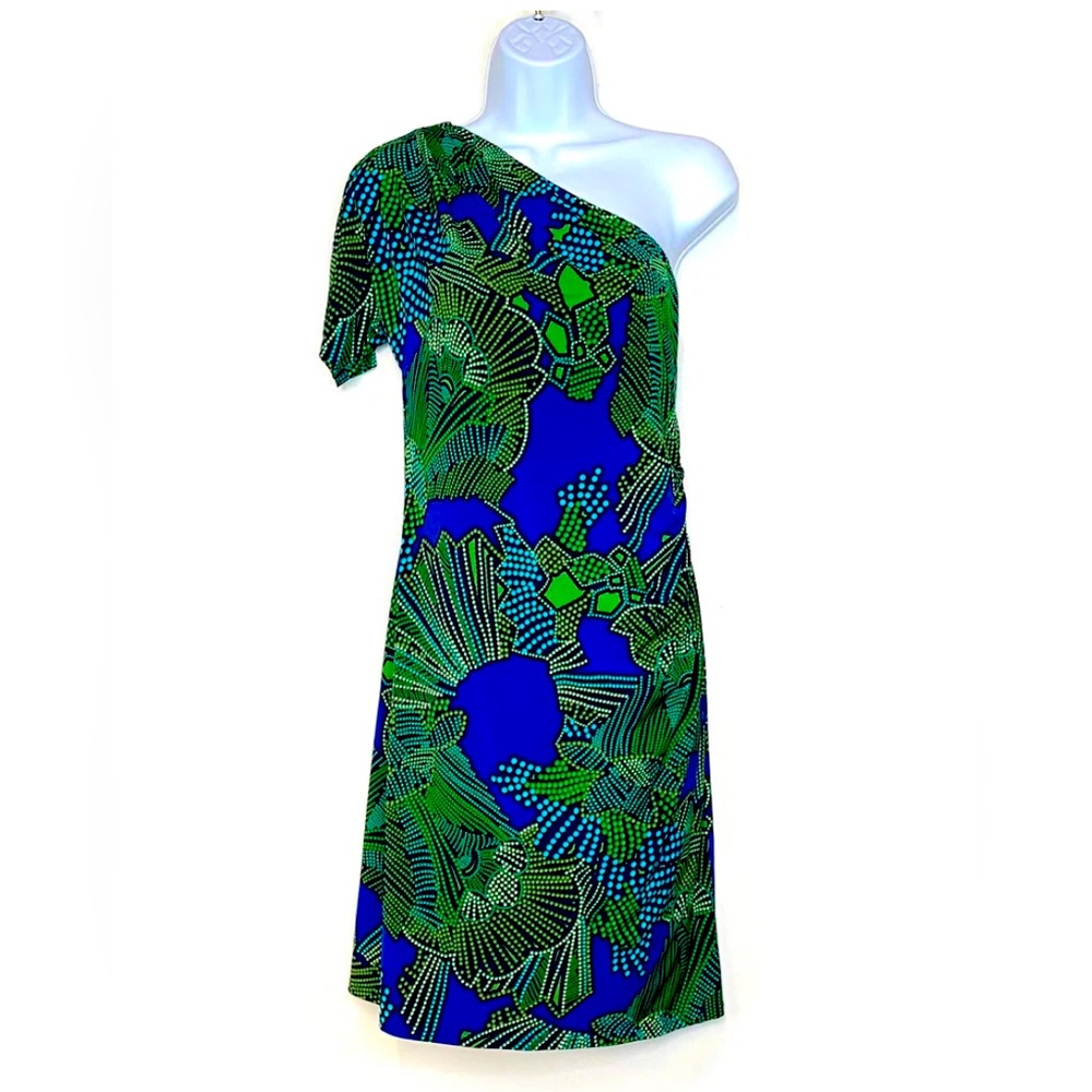 Gianni Bini Blue and Green Small One-Shoulder Bodycon Dress